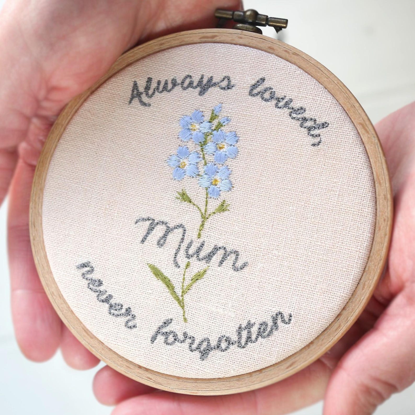 Personalised Forget-me-not Embroidered Hoop