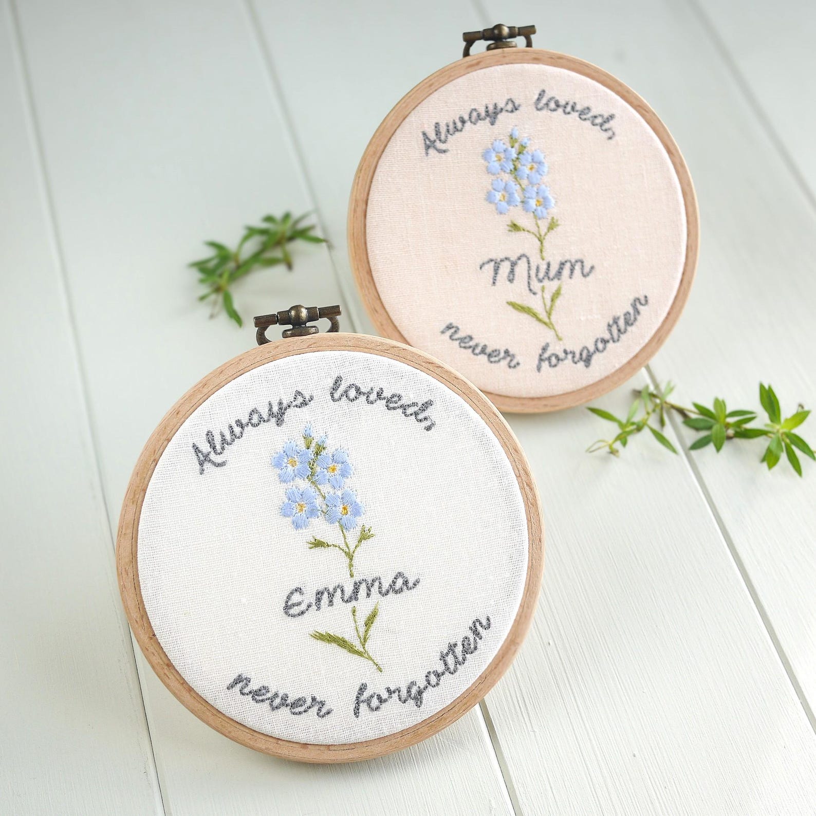Personalised Forget-me-not Embroidered Hoop