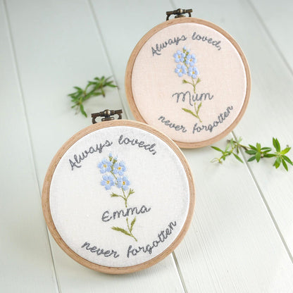 Personalised Forget-me-not Embroidered Hoop