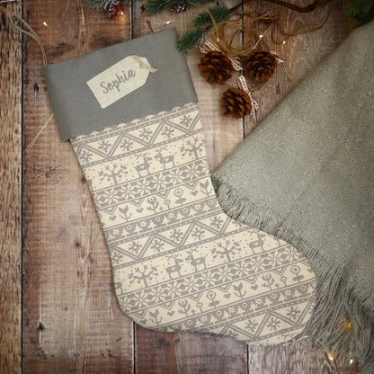 Personalised Grey Scandi Christmas Stocking Personalised Christmas stockings and decorations