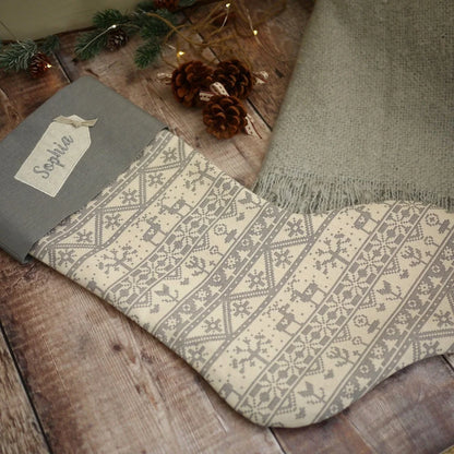 Personalised Grey Scandi Christmas Stocking Personalised Christmas stockings and decorations