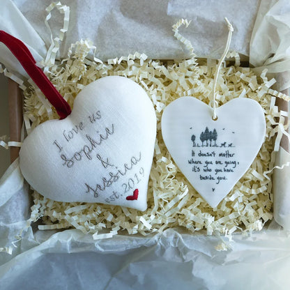 Personalised ’I Love Us’ Gift Heart with Porcelain Heart Decoration