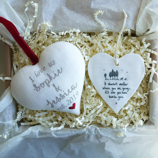 Personalised ’I Love Us’ Gift Heart with Porcelain Heart Decoration