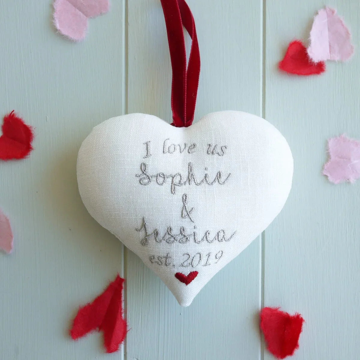 Personalised ’I Love Us’ Gift Heart with Porcelain Heart Decoration