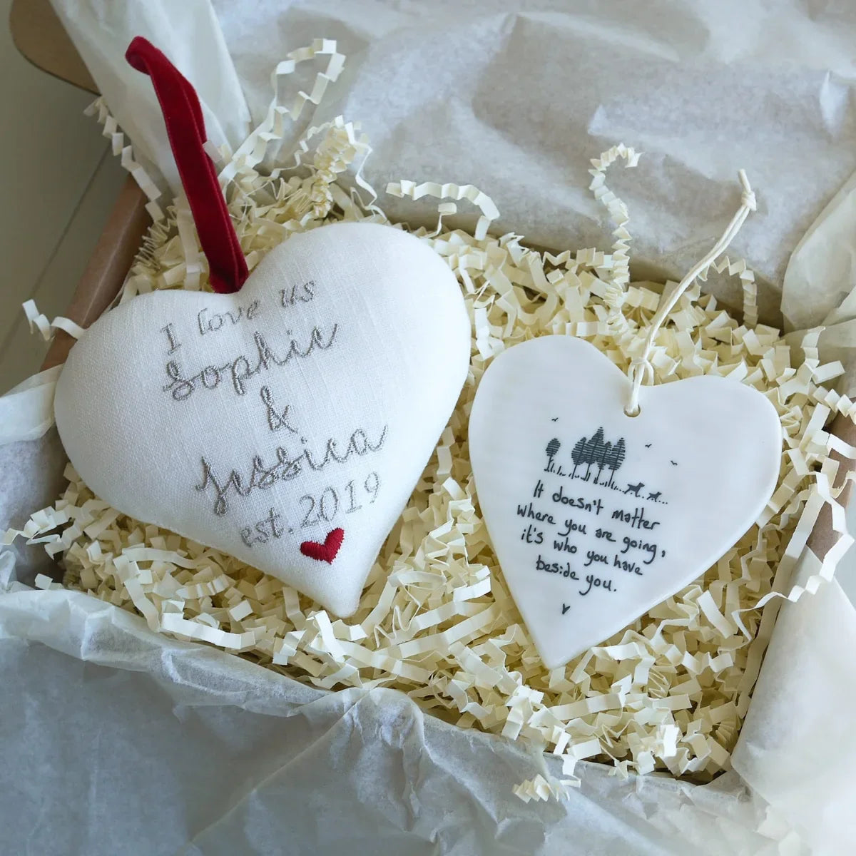 Personalised ’I Love Us’ Gift Heart with Porcelain Heart Decoration