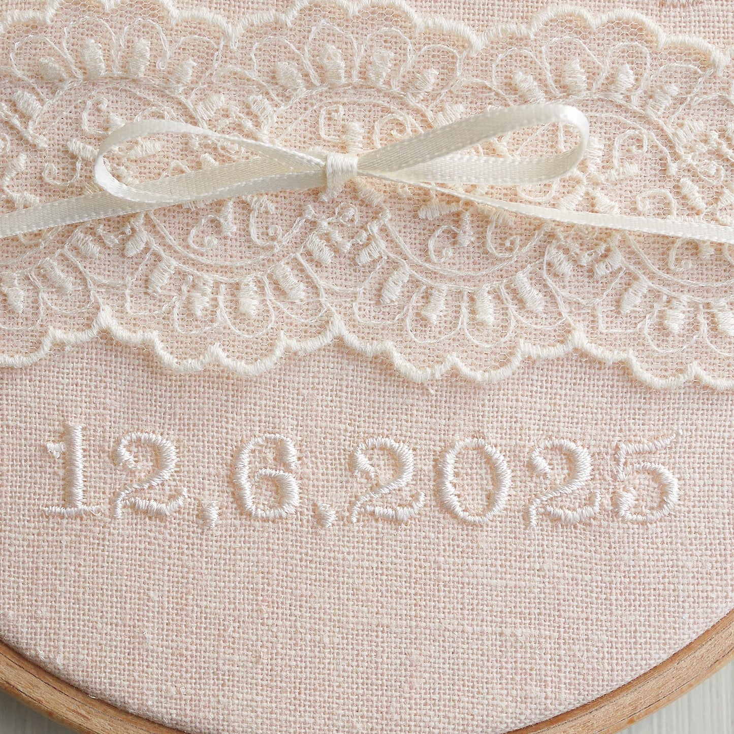 Personalised Lace Wedding Ring Holder | Blush Pink Embroidered Lace Ring Pillow Alternative