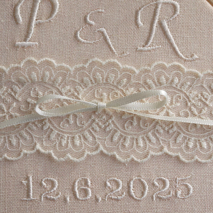 Personalised Lace Wedding Ring Holder | Blush Pink Embroidered Lace Ring Pillow Alternative