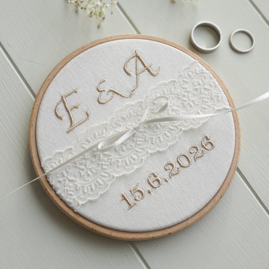 Personalised Lace Wedding Ring Holder | Embroidered Lace Ring Pillow Alternative