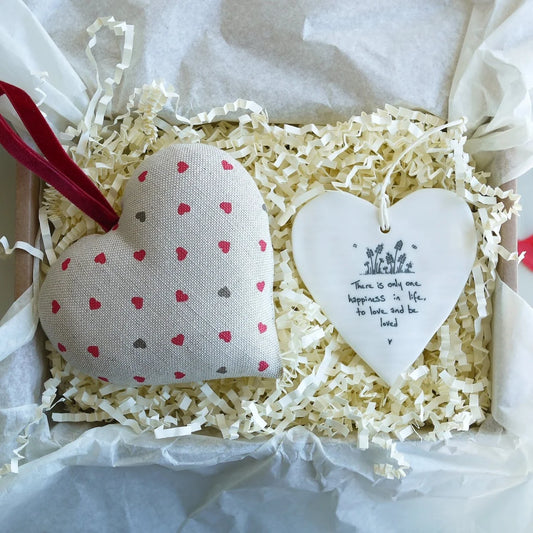 Personalised Linen Heart Gift with Heart Ornament