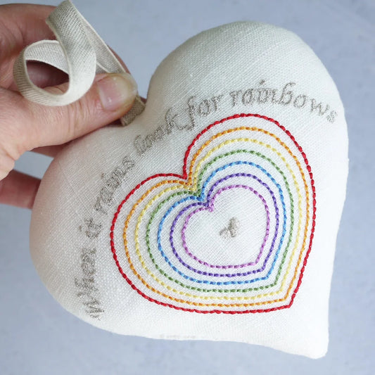 Personalised Rainbow Heart Gift – Handmade Embroidered Keepsake