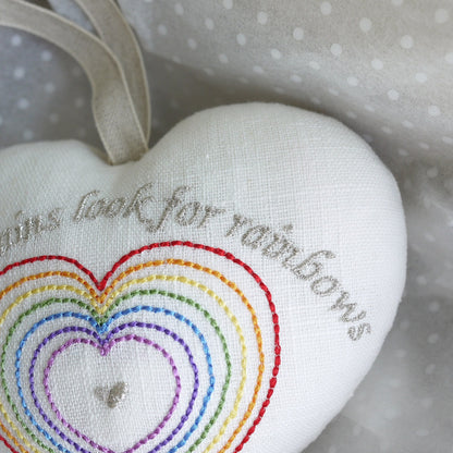 Personalised Rainbow Heart Gift – Handmade Embroidered Keepsake