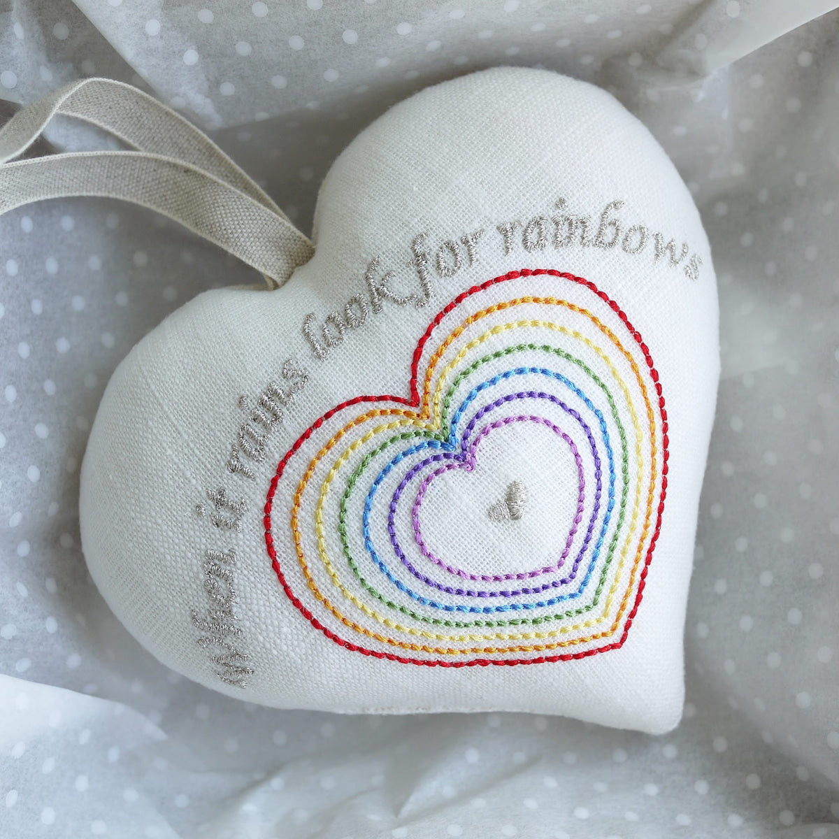 Personalised Rainbow Heart Gift – Handmade Embroidered Keepsake