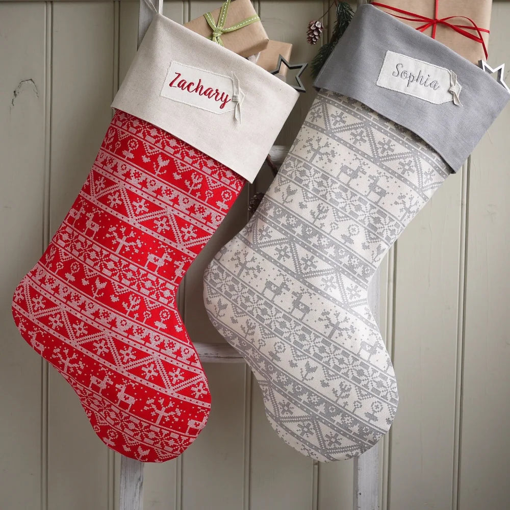 Personalised Red Scandi Christmas Stocking Personalised Christmas stockings and decorations