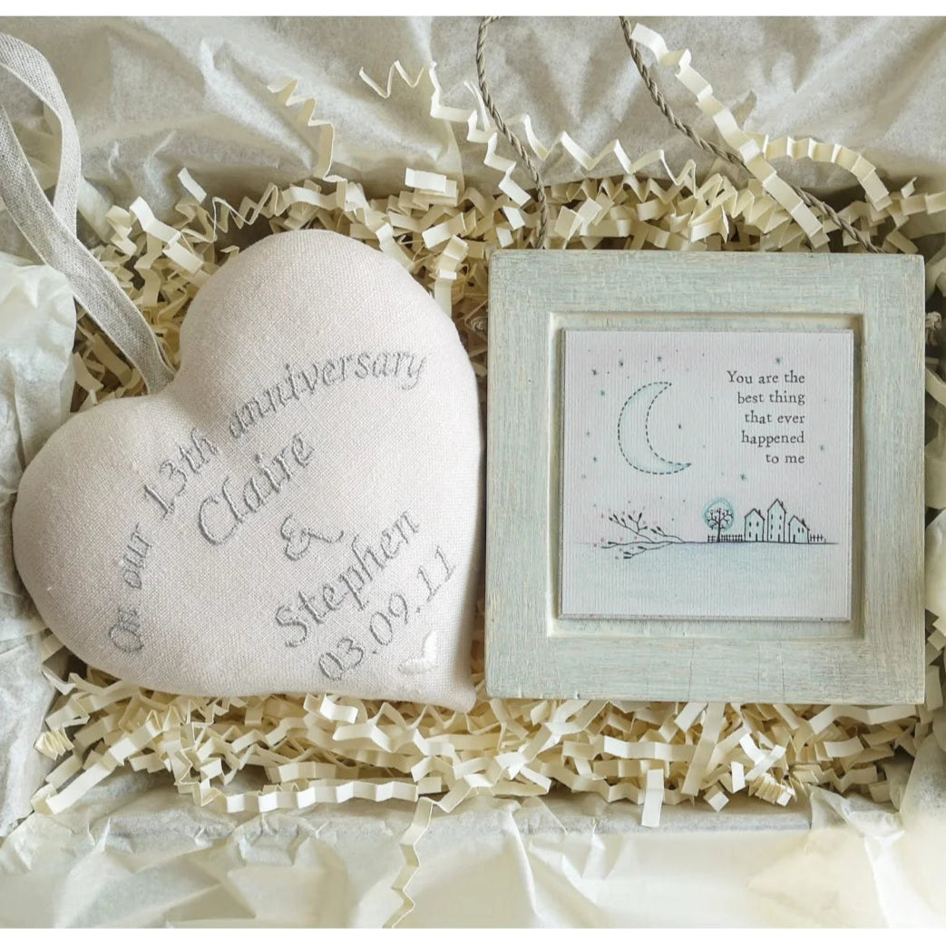 13th Anniversary Embroidered Lace Heart Gift