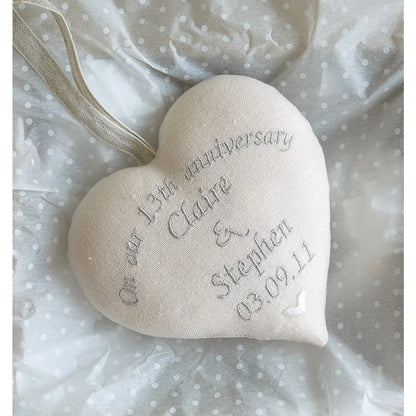 13th Anniversary Embroidered Lace Heart Gift