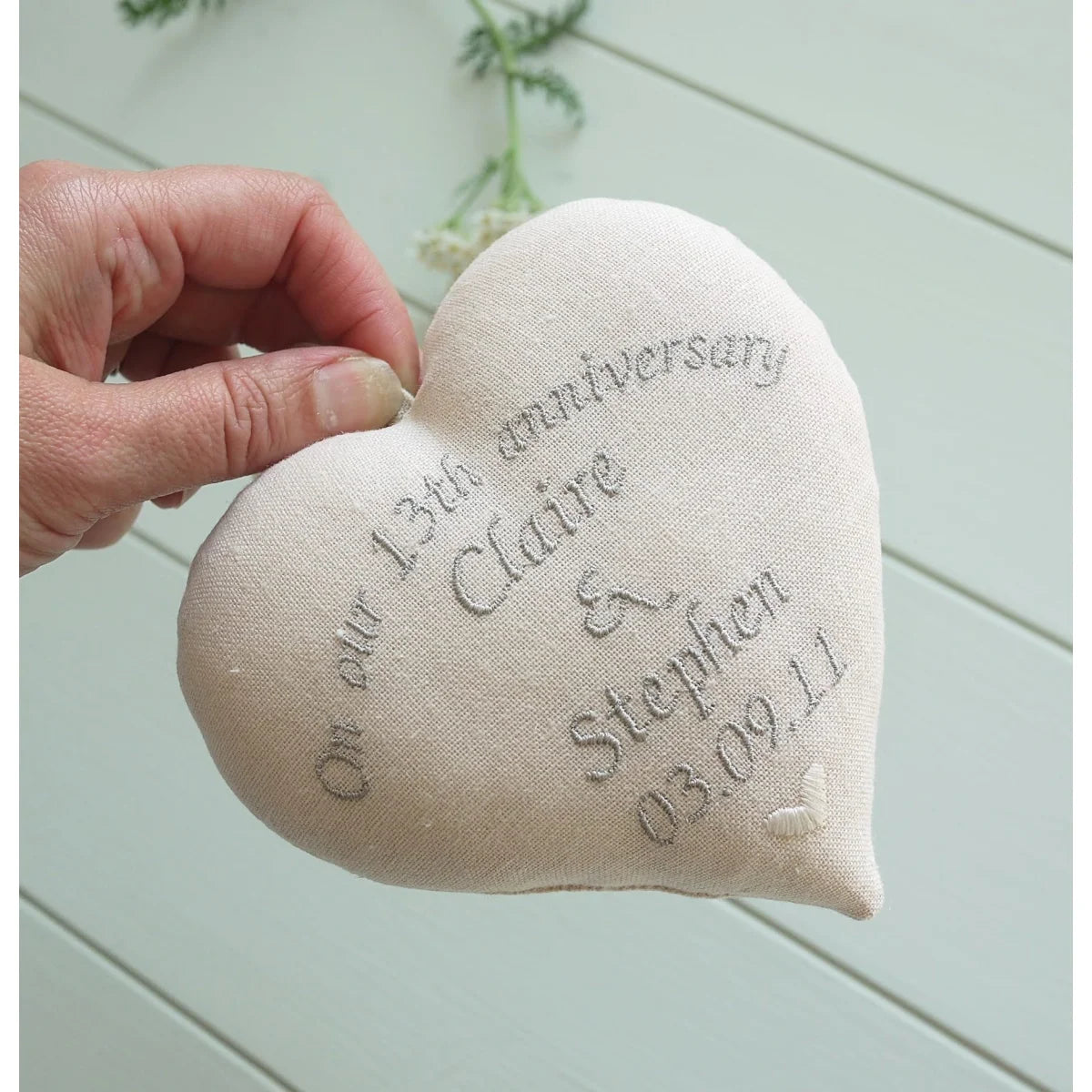 13th Anniversary Embroidered Lace Heart Gift