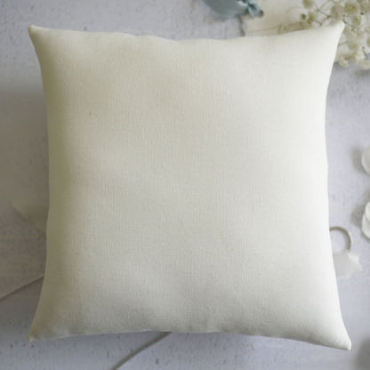 Personalised wedding ring pillow with silk ribbon and bow