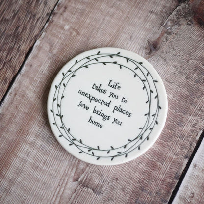 Porcelain Coaster with ’Love Brings You Home’