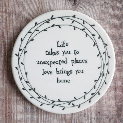 Porcelain Coaster with ’Love Brings You Home’