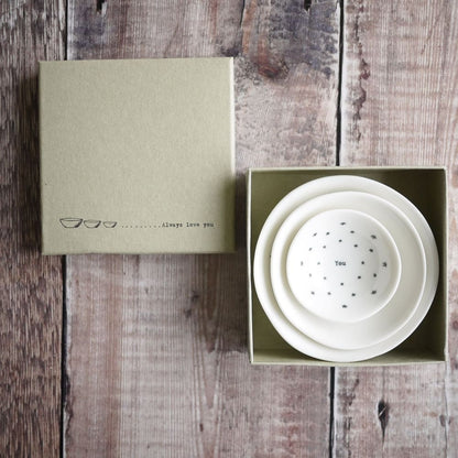 Porcelain Trio of ’always Love You’ Trinket Bowls