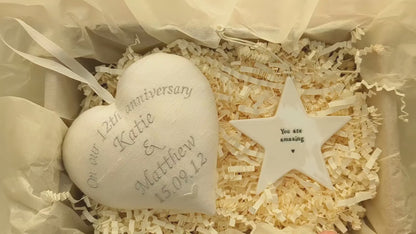 12th Silk Wedding Anniversary Gift Heart with Porcelain Star
