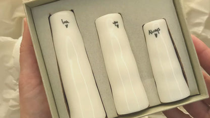 13th Lace Wedding Anniversary Gift Heart with Trio of Bud Vases