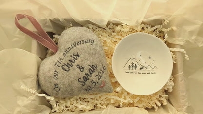 7th Wool Wedding Anniversary Heart with Ring Bowl