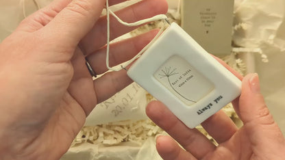 13th Lace Anniversary Gift Embroidered Heart and mini porcelain photo frame