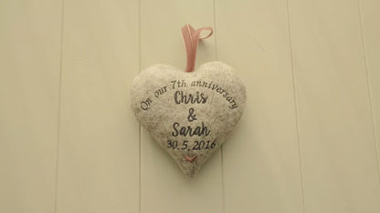 7th Wool Anniversary Embroidered Heart Gift