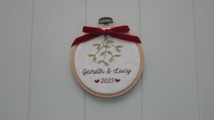 Couples Christmas Gift - Embroidered Mistletoe Hoop