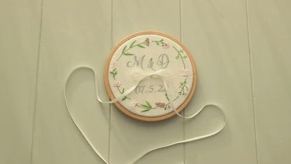 Personalised Wedding Ring Holder Embroidered Pink Wildflowers