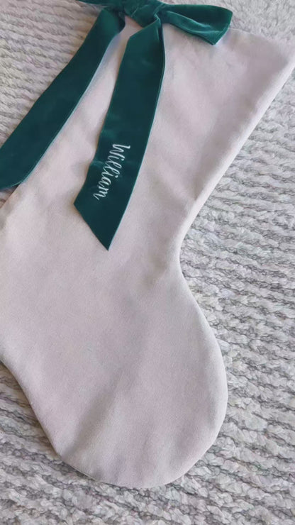 Velvet Ribbon Christmas Stocking - embroidered with name