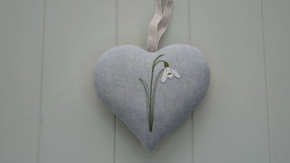 Snowdrop Embroidered Heart Gift