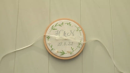 Personalised Wedding Ring Holder with cream and neutral Wildflower Design