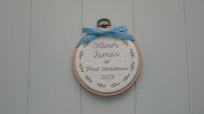 First Christmas Decoration - embroidered new baby gift