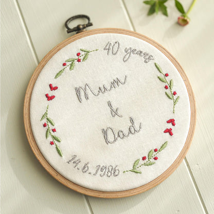 Ruby Wedding Anniversary Personalised Embroidered Hoop Decoration - 40 Years Married Names Date