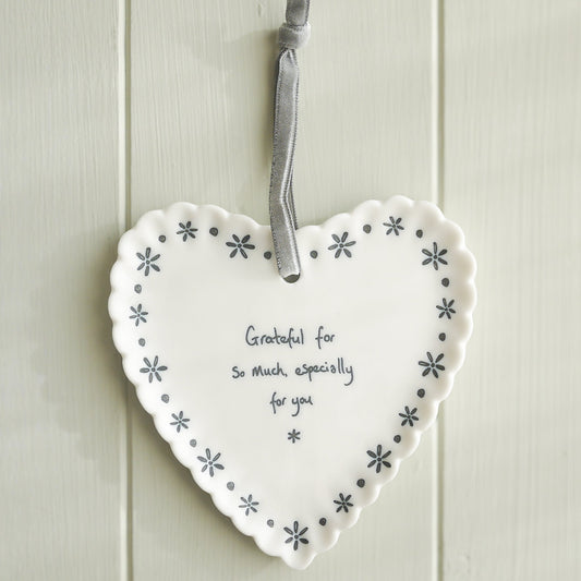 Scallop Hanging Heart Ornament - Grateful For So Much