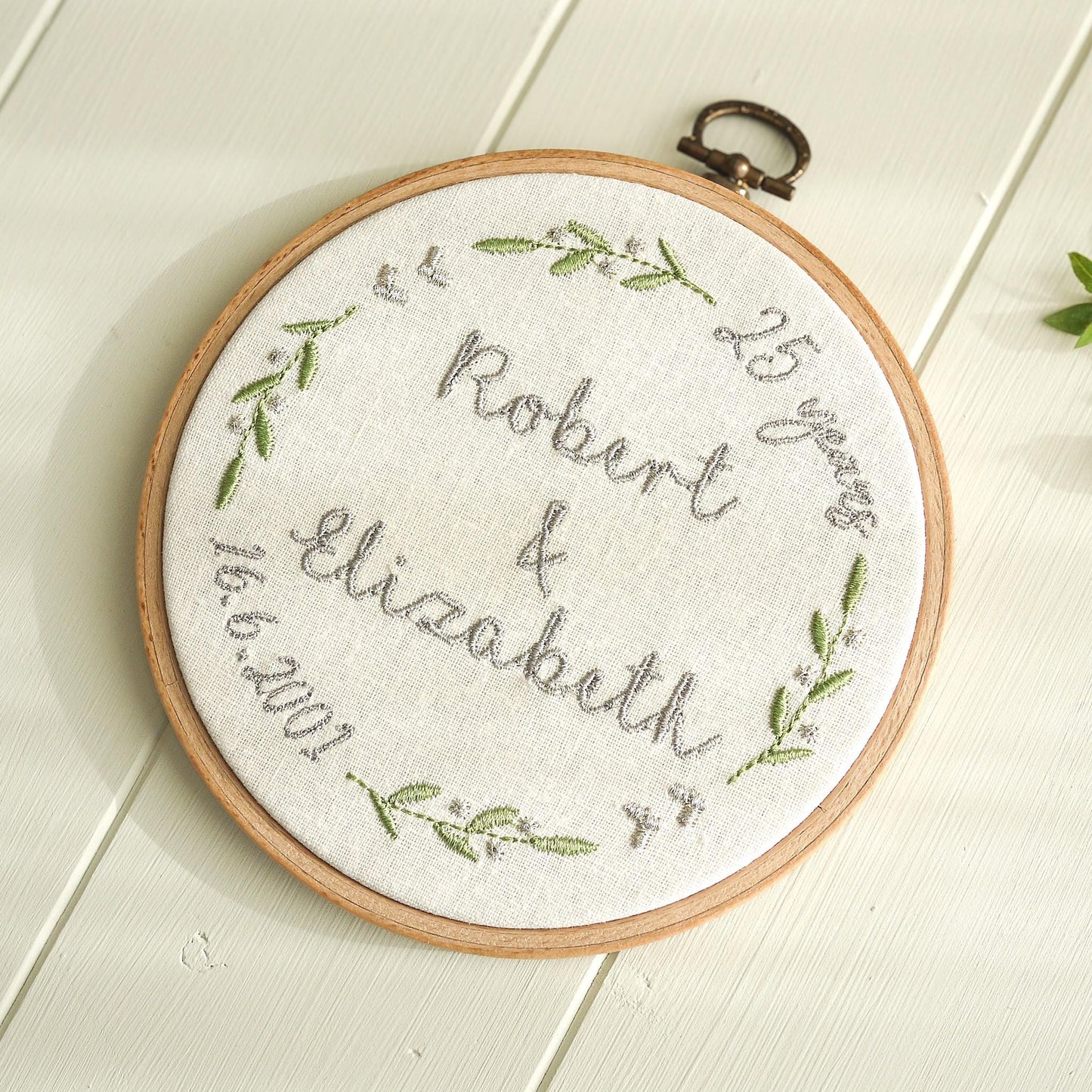 Silver Wedding Anniversary Personalised Embroidered Hoop Decoration - 25 years married Names and Date