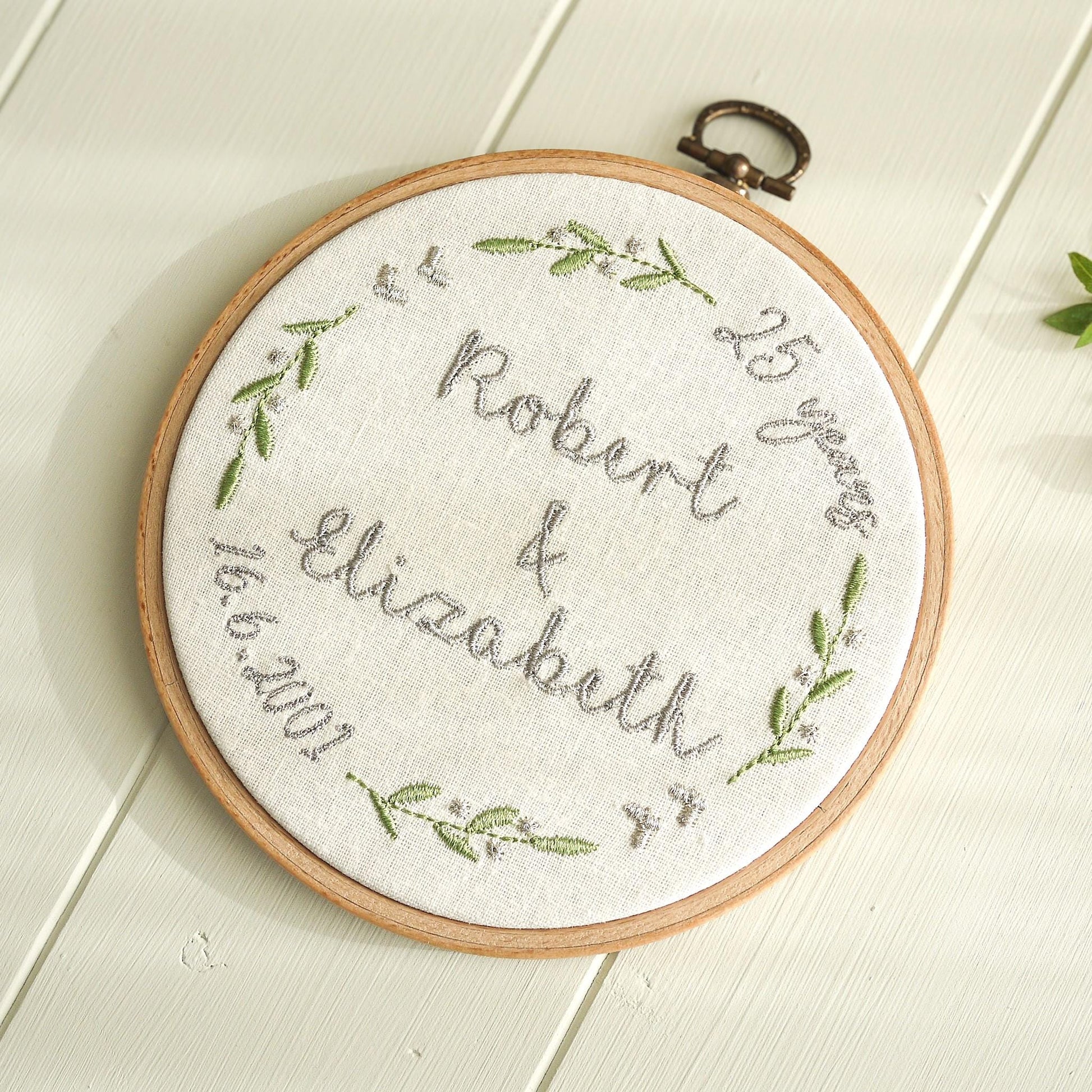 Silver Wedding Anniversary Personalised Embroidered Hoop Decoration - 25 years married Names and Date