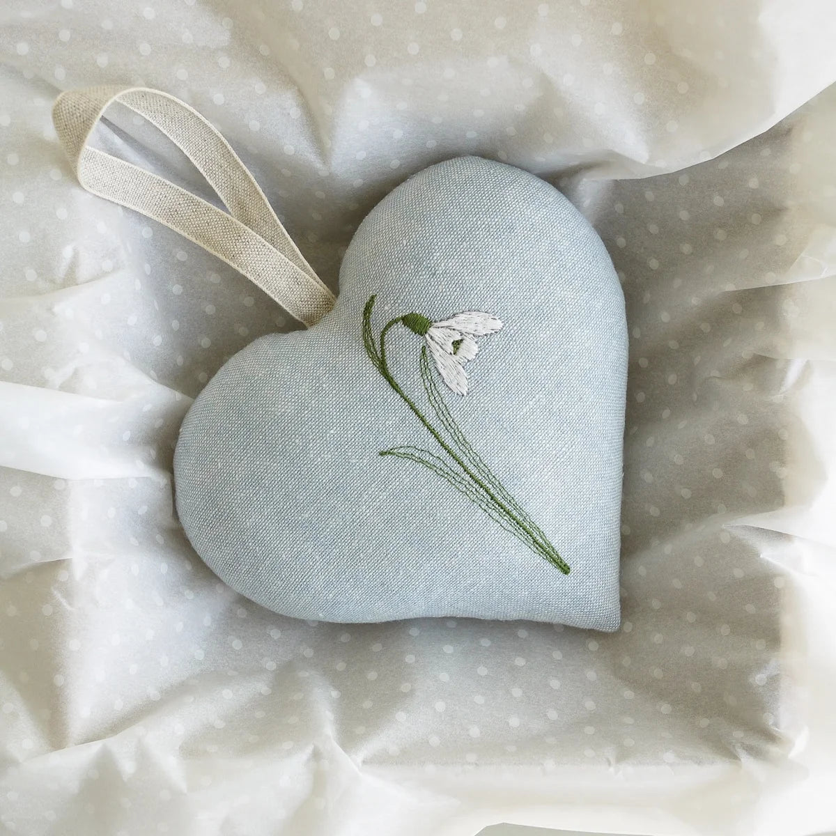 Snowdrop Embroidered Heart Gift