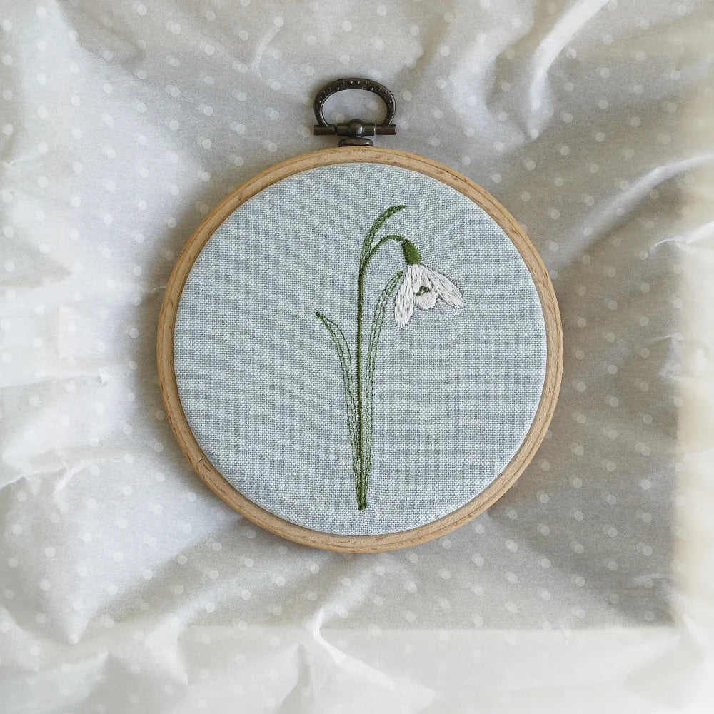 Snowdrop Embroidered Hoop Decoration