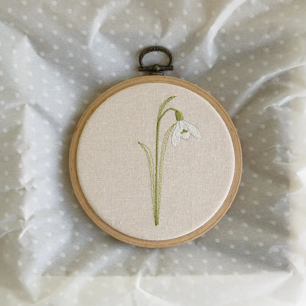 Snowdrop Flower Themed Embroidered Hoop