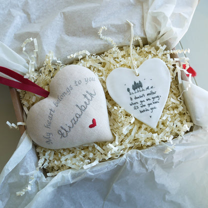 Valentines Day Message Heart Gift with Porcelain Heart Ornament Personalised Valentine’s Day Gifts