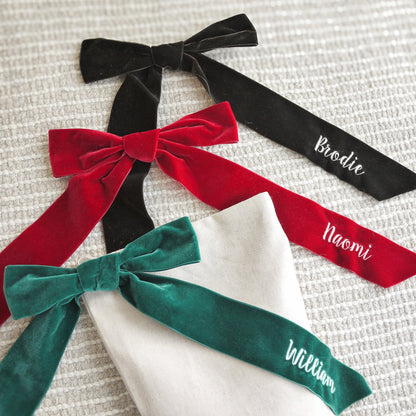 Velvet Ribbon Christmas Stocking - embroidered with name