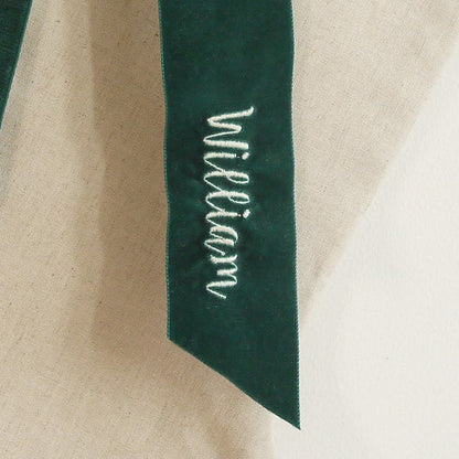 Velvet Ribbon Christmas Stocking - embroidered with name