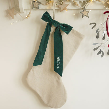 Velvet Ribbon Christmas Stocking - embroidered with name