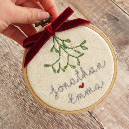 Personalised Couple Christmas Embroidered Decoration
