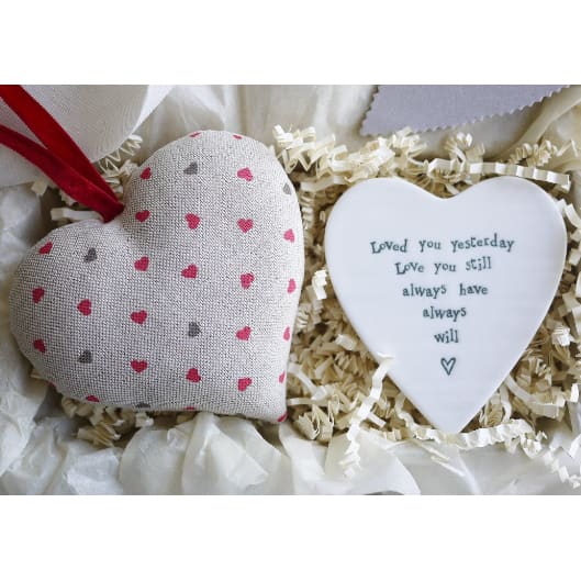 4th Linen Anniversary Embroidered Heart Gift Set