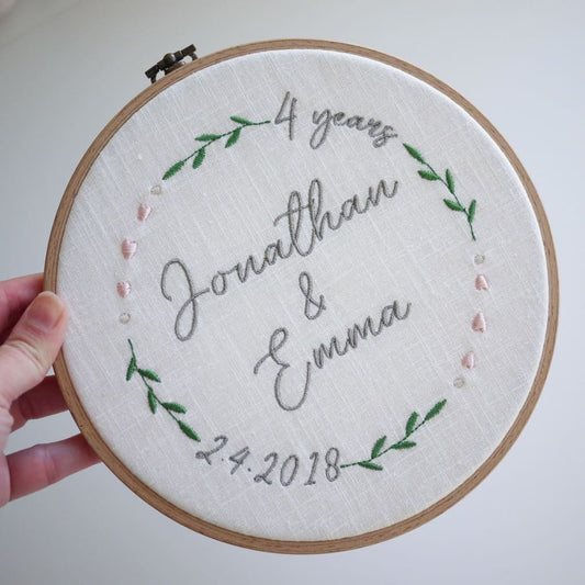 4th Anniversary Embroidered Gift Plaque 4th Linen Anniversary Gifts