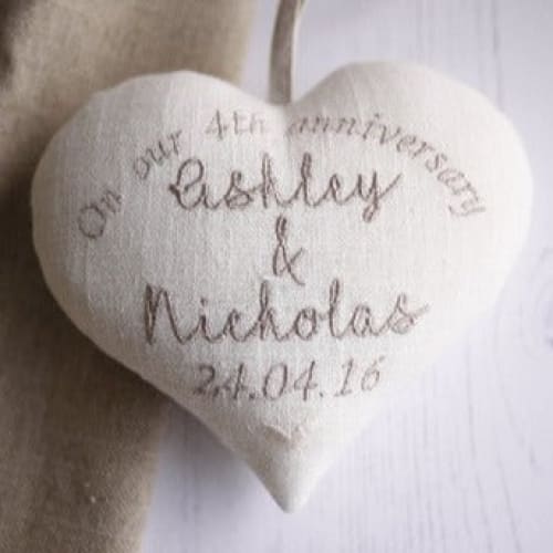 4th Wedding Anniversary Embroidered Heart Gift 4th Linen Anniversary Gifts